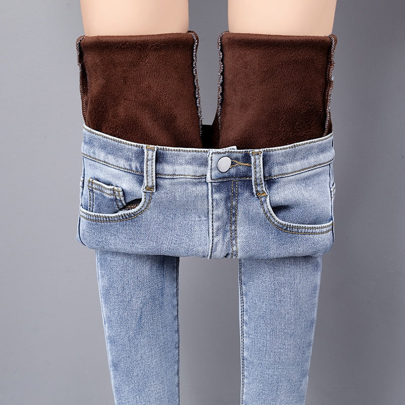 Winter Warm Jeans Woman High Waist Casual Velvet Ladies Pants Female Pantalon Denim jeans for women trousers dress