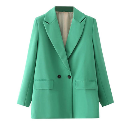 Women Chic Office Lady Double Breasted Blazer Vintage Coat Fashion Notched Collar Long Sleeve