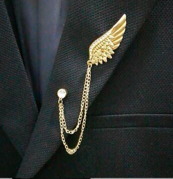 Korean British Style Crown Bird Brooch Cross Suit Tassel Chain Lapel Pin Angle Wing Badge Retro Female Corsage Men Accessories