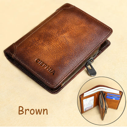 Genuine Leather Rfid Protection Wallets for Men Vintage Slim Short Multi Function ID Credit Card Holder Money Bag