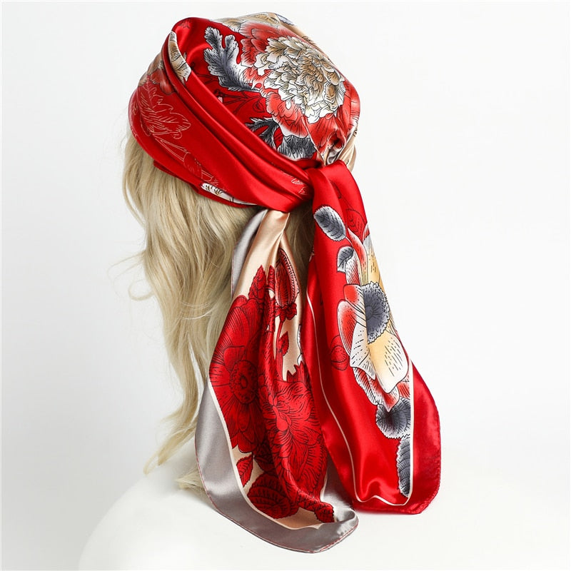 Neckerchief Shawl Wraps Print Silk Satin Scarf