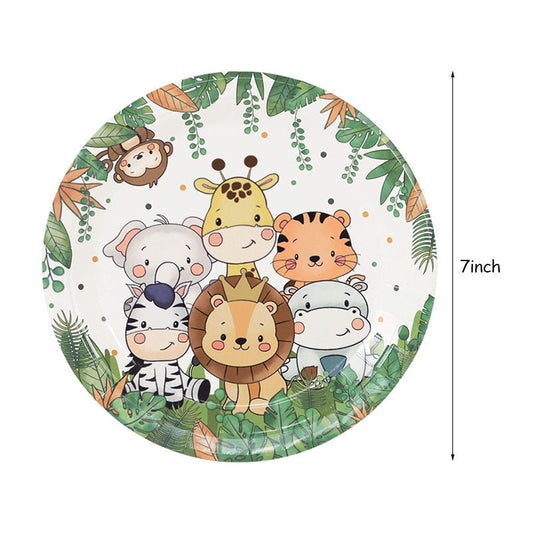 61pcs jungle animal disposable tableware set paper plates cup napkin banner kids boy forest safari theme birthday party supplies