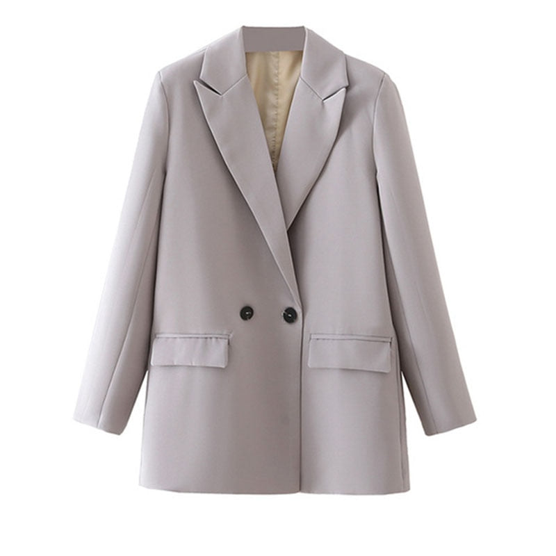 Frauen Chic Büro Dame Zweireiher Blazer Vintage Mantel Mode Kerb Kragen Langarm