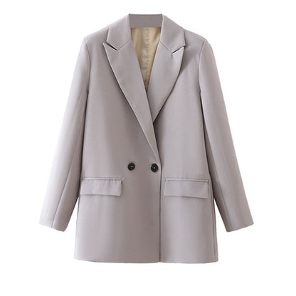 Women Chic Office Lady Double Breasted Blazer Vintage Coat Fashion Notched Collar Long Sleeve