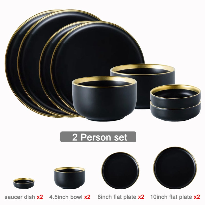 Schwarz Geschirr Set Keramik Teller Gerichte Platten und Schalen Set Lebensmittel Platte Salat Suppe Schüssel Geschirr Set für Restaurant