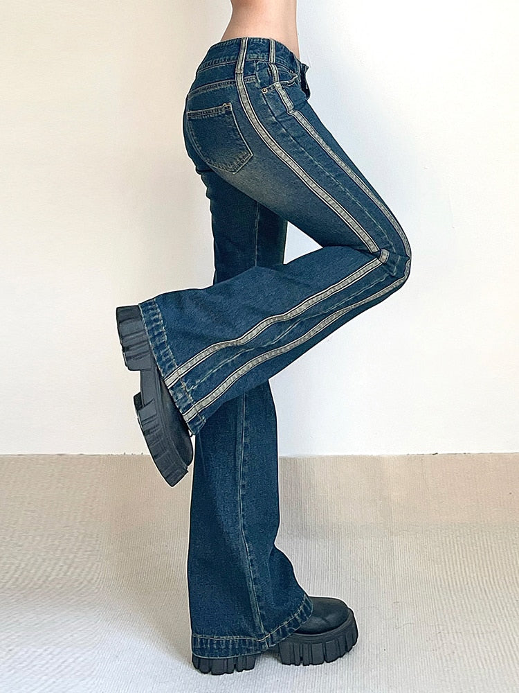 Rockmore Vintage Jeans für Frauen ästhetischen Low Rise Flare Hosen Mode cyber y2k Streetwear Denim