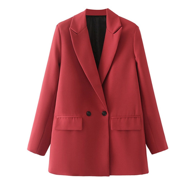 Women Chic Office Lady Double Breasted Blazer Vintage Coat Fashion Notched Collar Long Sleeve