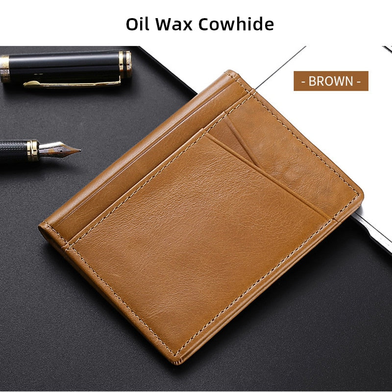 Buylor Men's Wallet Soft Super Slim Wallet Genuine Leather Mini Credit Card Holder Wallet Thin Card Purse Small Bags for Women