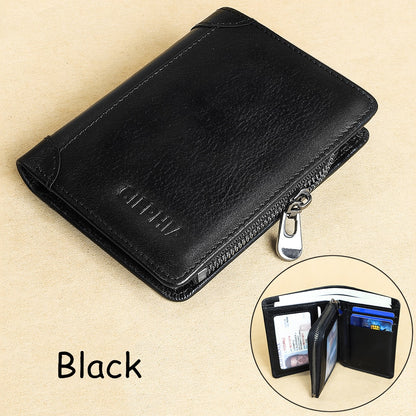 Genuine Leather Rfid Protection Wallets for Men Vintage Slim Short Multi Function ID Credit Card Holder Money Bag