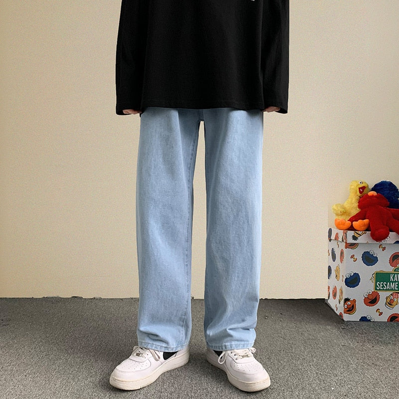 Frühling neue Streetwear Baggy Jeans Männer koreanische Mode lose gerade weites Bein Hosen männliche Marken kleidung schwarz hellblau