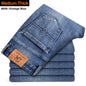 neue männer Stretch Regular Fit Jeans Business Casual Klassische Stil Mode Denim Hose Männlichen Schwarz Blau Grau Hosen