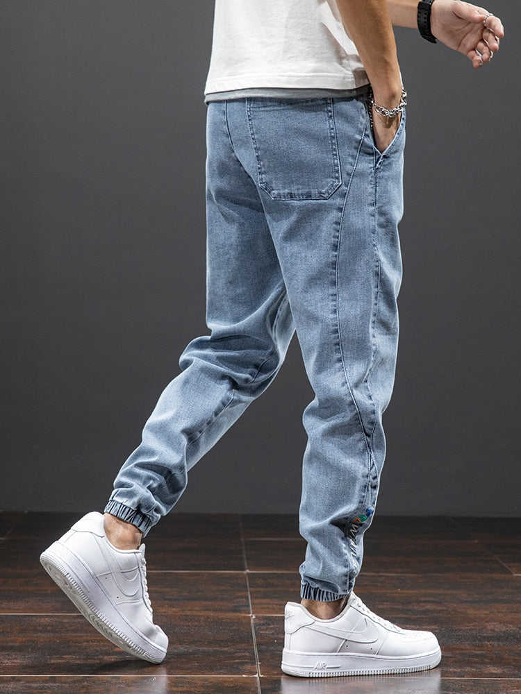 Frühling Sommer Schwarz Blau Fracht Jeans Männer Streetwear Denim Jogger Hosen Männer Baggy Harem Jean Hosen Plus Größe 6XL 7XL 8XL