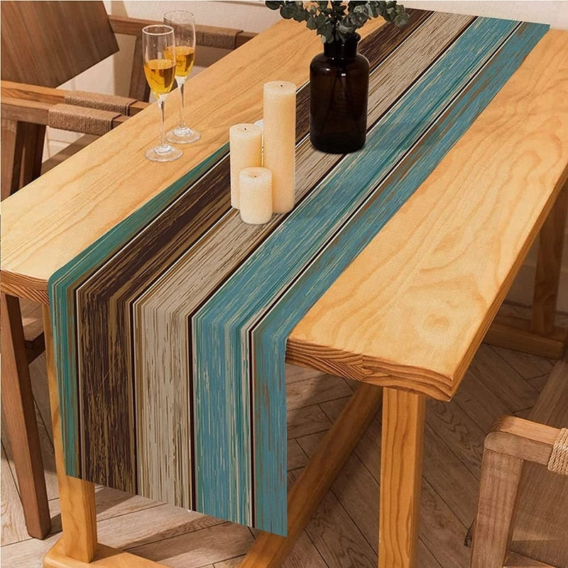 Farmhouse Wood Texture Table Runner Tablecloths Combination Set Wedding Party Event Dining Table Decoration Hotel Home Tablecloth