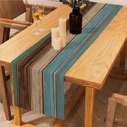 Farmhouse Wood Texture Table Runner Tablecloths Combination Set Wedding Party Event Dining Table Decoration Hotel Home Tablecloth