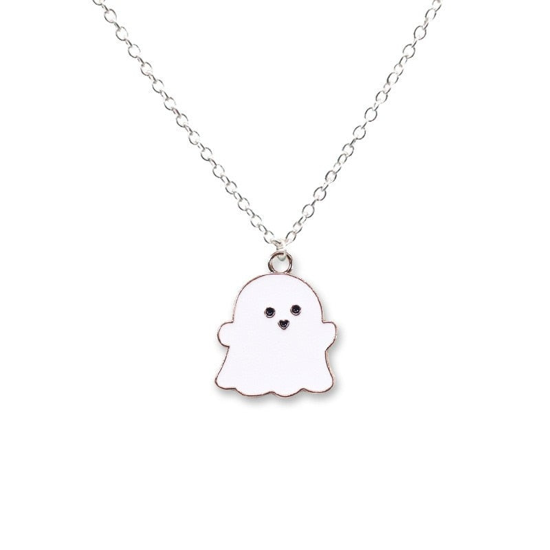 Cute Black And White Ghost Pendant Necklaces For Women Men Best Friend Lovely Ghost Pendant Couple Necklace Fashion Jewelry