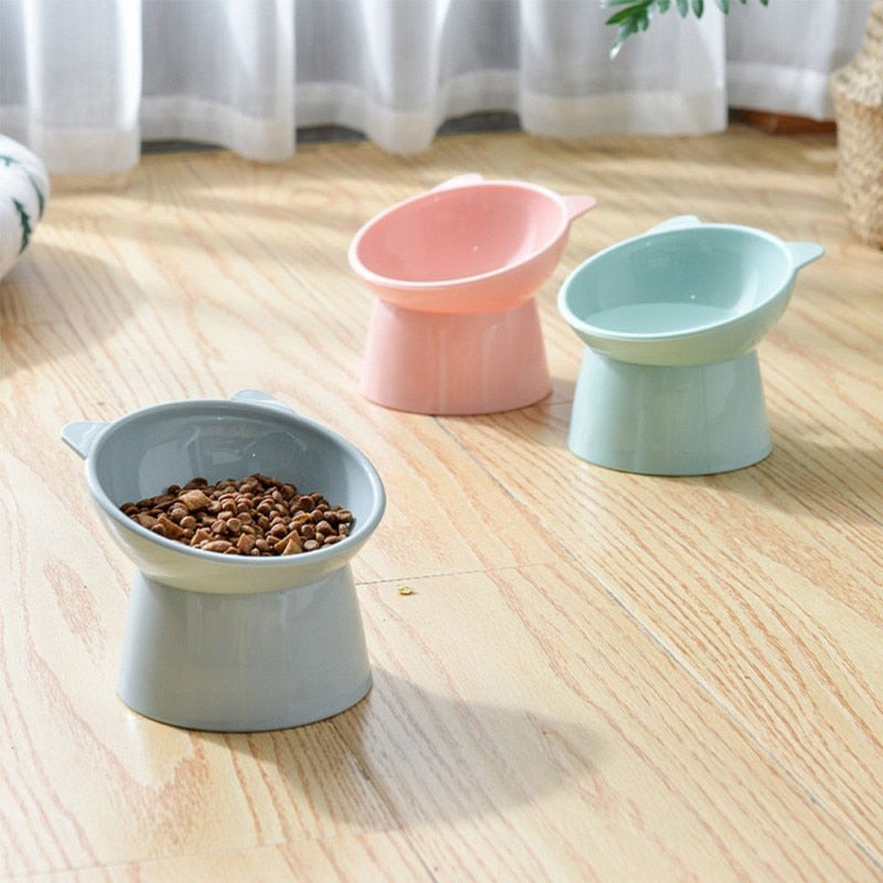 2pcs/set Cat bowl 45 ° neck protection high foot dogs apf cat food water bowl cute binaural pet feeding cup feeder bowls