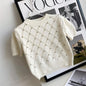 iamanten Argyle Knit Korean Sweater Women 2023 Summer Short Sleeve O-neck