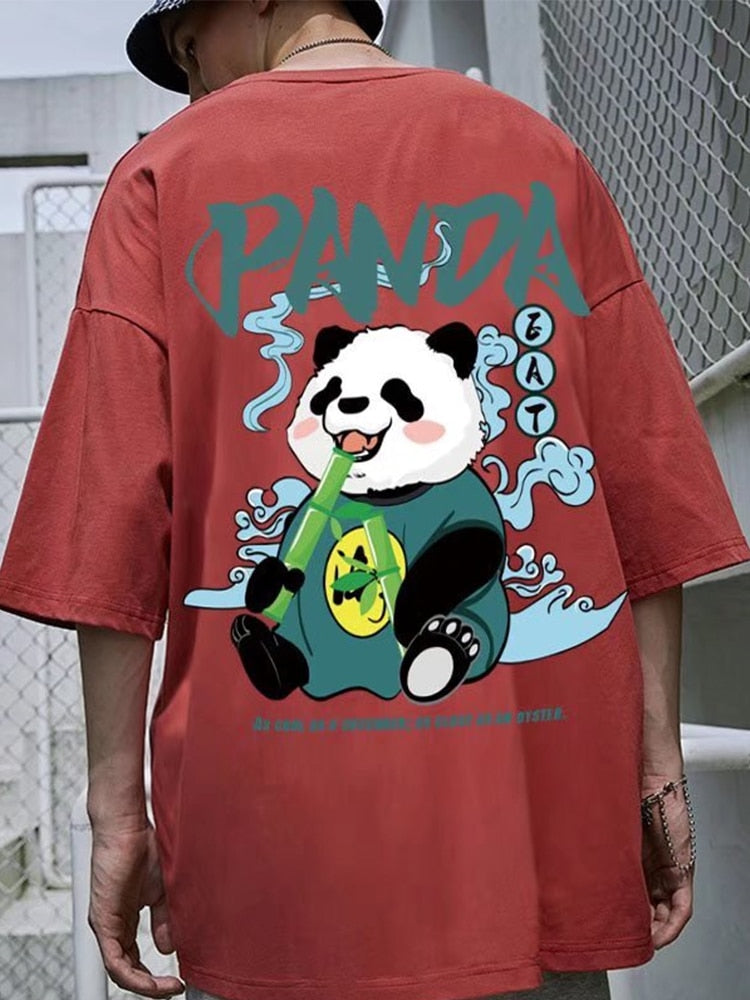 Kawaii Vintage Anime panda Print T Shirt Funny Men Summer