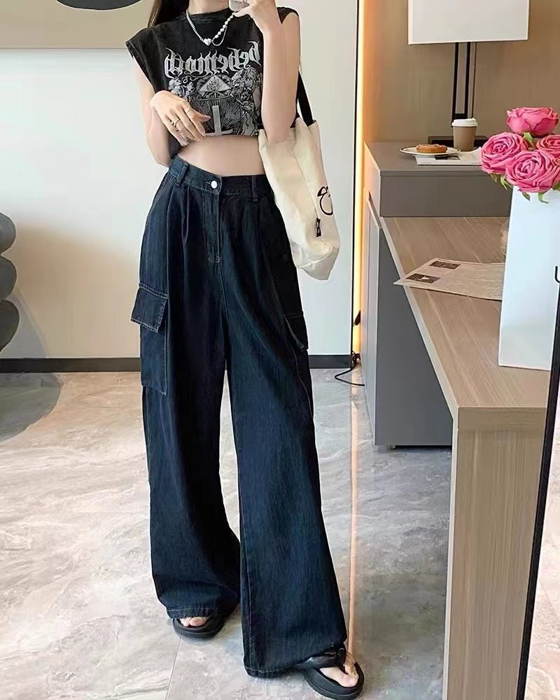 Sommer Frauen Harajuku Cargo Baggy Blue Jeans Streetwear Hip Hop Overs ize lässig weites Bein Vintage Jeans hose y2k lose Hose