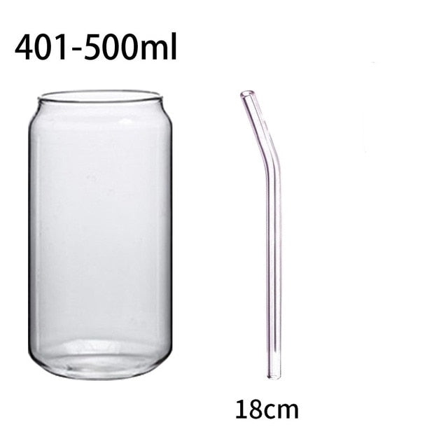 375Ml Simple Stripe Glass Cup With Lid and Straw Transparent Bubble Tea Cup Juice Glass Beer Can Milk Mocha Cups Breakfast Mug