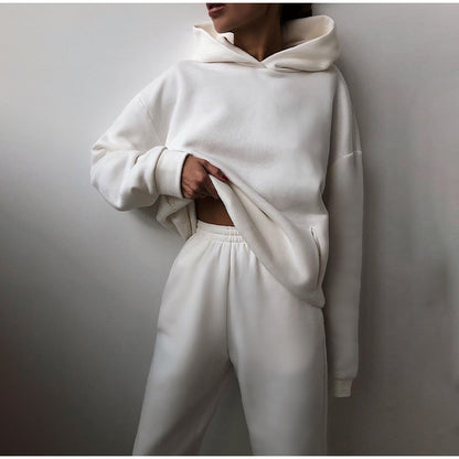 Women Tracksuit Suit Autumn Fashion Warm Hoodie Sweatshirts Two Pieces Oversized Solid Casual Hoody Pullover Long Pants Sets