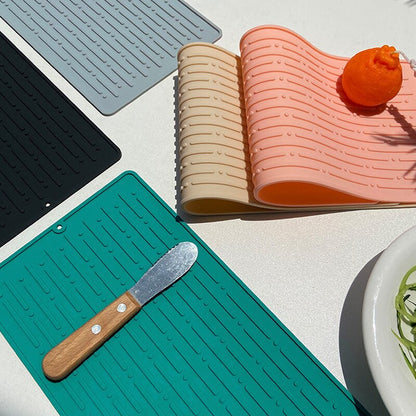 Kitchen Silicone Dish Drying Mat Heat Resistant Draining Tableware Dishwaser Durable Cushion Pad Dinnerware Table Mat Placemat