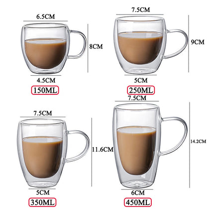 Double Wall High Borosilicate Glass Mug Heat Resistant Tea Milk Lemon Juice Coffee Water Cup Bar Drink Lover Gift Creativity