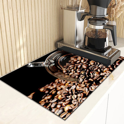 Retro Cafe Design Drain Pad Tableware Coffee Cup Placemat Kitchen Rugs Dish Drainer Absorbent Durable Napa Skin Bathroom Table Mat