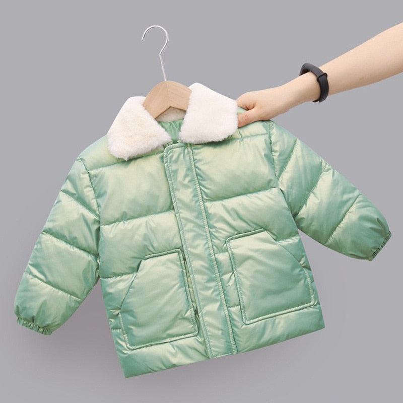 New winter children warm cotton jackets rabbit fur collar coats baby short quilted jacket