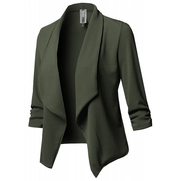 Schwarz Blazer Strickjacke Mantel 2023 Lange Hülse Frauen Blazer und Jacken Geraffte Asymmetrische