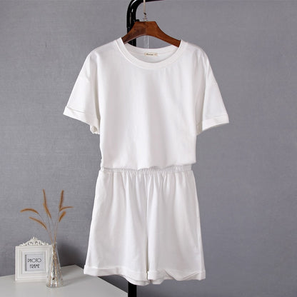 Summer Cotton Sets Women Casual Two Pieces Short Sleeve T Shirts