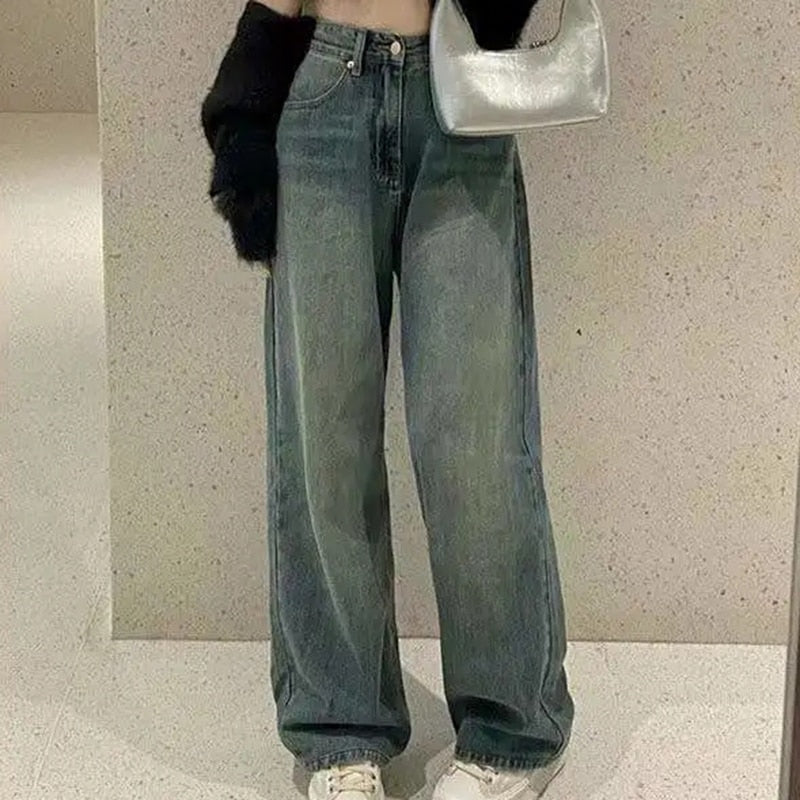 Rimocy Vintage Wide Leg Cargo Jeans Women 2023 Autumn High Waist Bagge Pants Woman Y2k Streetwear Loose Denim Trousers Female