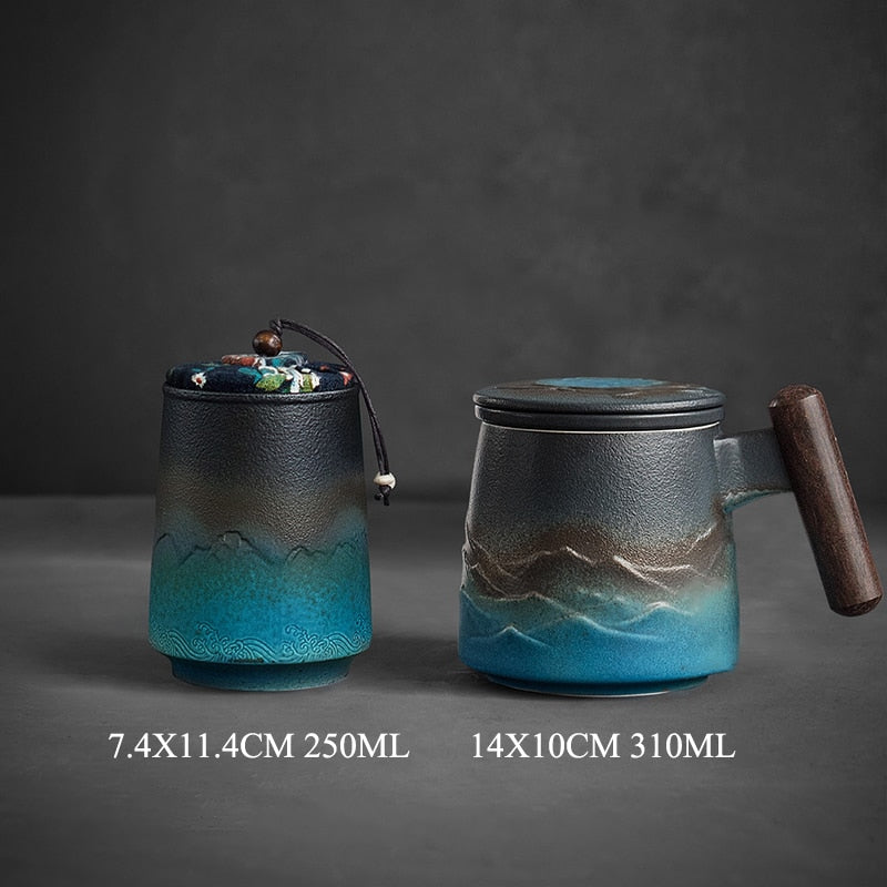 Keramik Retro Kaffeetasse Büro Wasser Tasse Filter Tee tasse mit Deckel Tassen und Tassen Holzgriff Caneca Geburtstag Geschenk box cm061