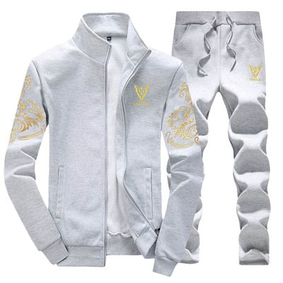 Tracksuits Men Polyester Sweatshirt Sport Fleece 2023 Gyms Spring Jacket + Pants Casual Men's Track Suit Sportswear Fitness