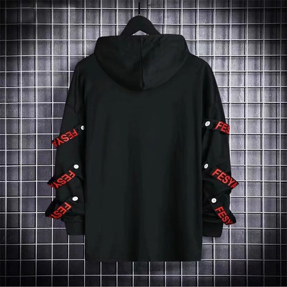 Autumn Men's Hoodie Sweatshirt Casual Black Hoodies Tops Techwear Hip Hop