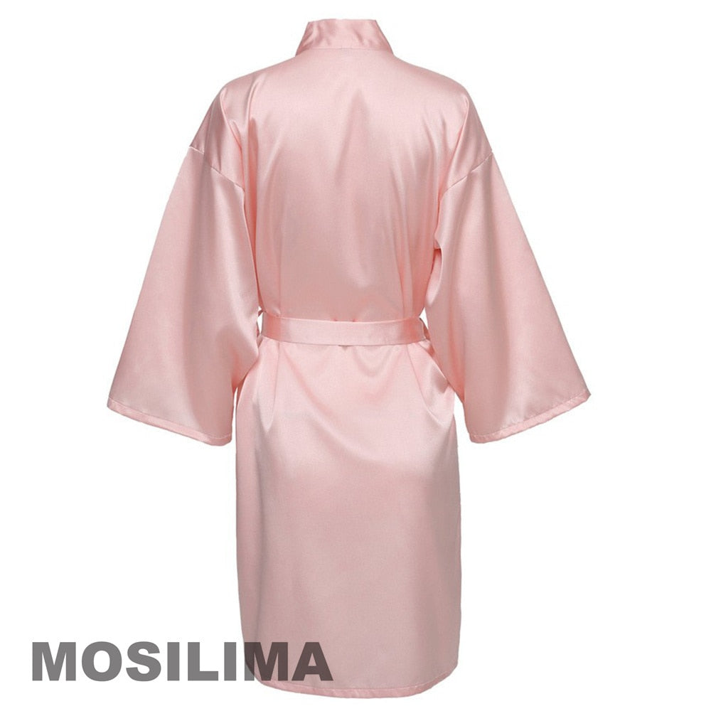 Wedding Party Team Bride Robe With Black Letters Kimono Satin Pajamas Bridesmaid Bathrobe SP2000