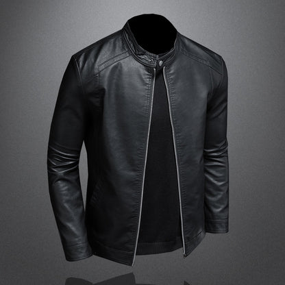 Spring Autumn Leather Jacket Men Stand Collar Slim Pu Leather Jacket Fashion Motorcycle Causal Coat