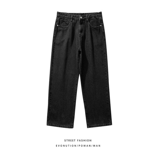 New Korean fashion men's baggy jeans classic unisex man straight denim pants wide leg hip hop bagy light blue gray black