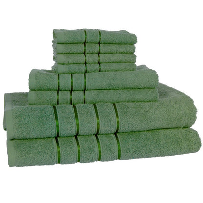 Luxurious green washcloth, hand towel and bath towel set - ideal for your stay at home and in the hotel