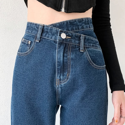 Jeans Frauen weites Bein Hosen Mutter Femme schwarz blau Jeans hohe Taille Frau Hose Kleidung Pantalones Spodnie Damskie