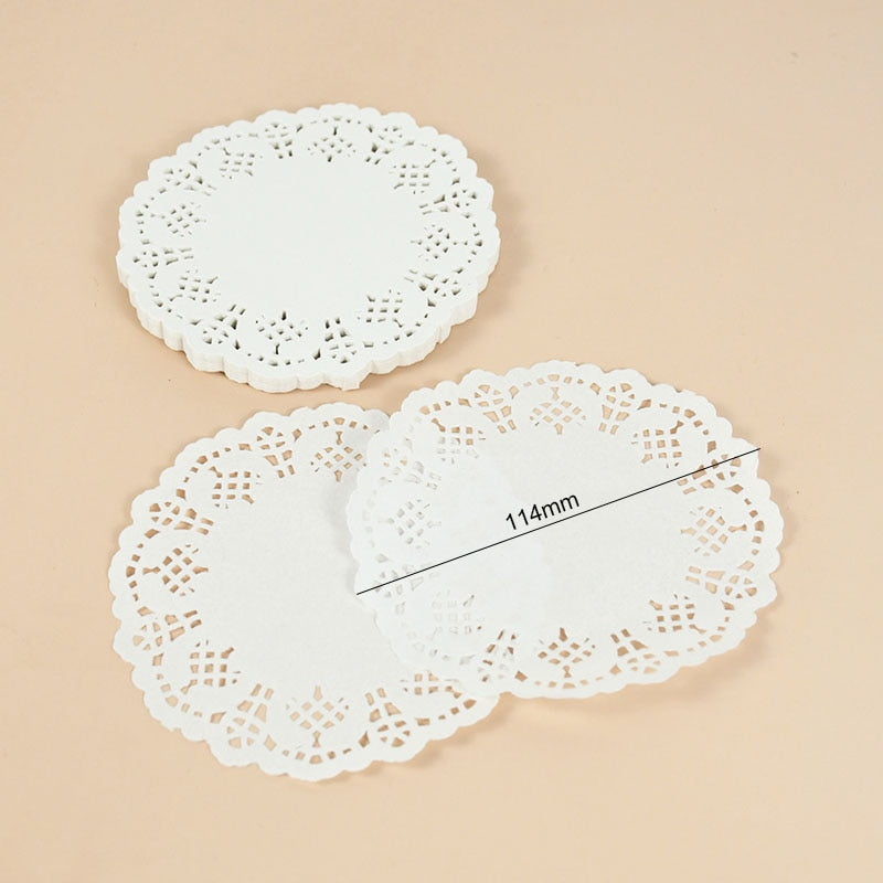 100pcs White Round Paper Doilies Lace Placemats for Tables Wedding Christmas Birthday Party Cake Placemat Table Decoration