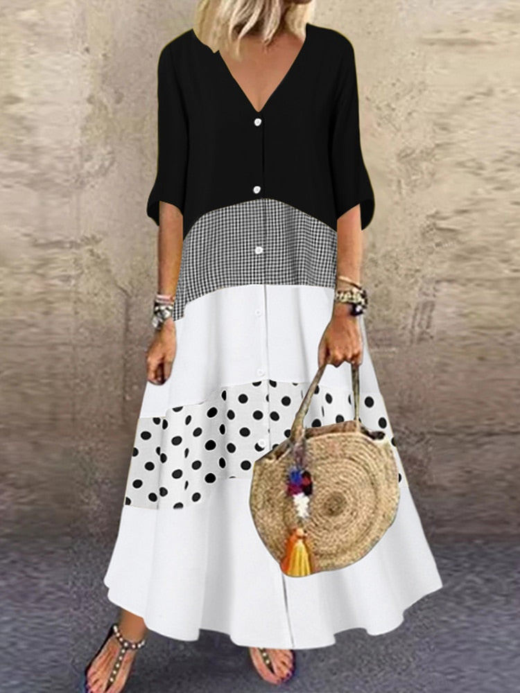 Fashion Summer Maxi Dress Women's Printed Sundress Casual Short Sleeve Vestidos Female High