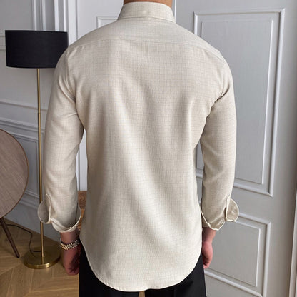 Autumn Men Business Grid Shirt Long Sleeve Slim Fit