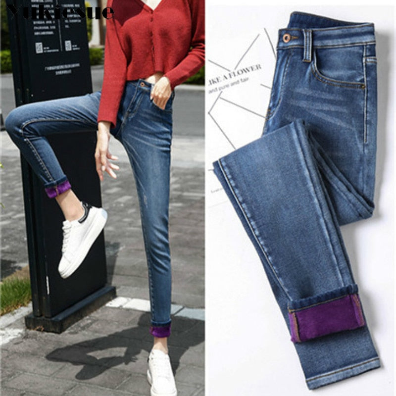 Winter Warm Jeans Woman 2023 High Waist Casual Velvet Ladies Pants Female Pantalon Denim jeans for women Trousers clothe 40