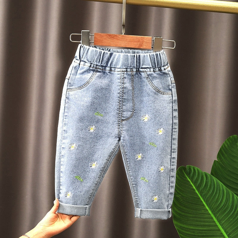 Girls Cartoon Jeans Pants Kids Jeans Trousers Casual Clothes for Toddler Baby Girls 2-6 Years Spring Summer Trendy Children Clothing