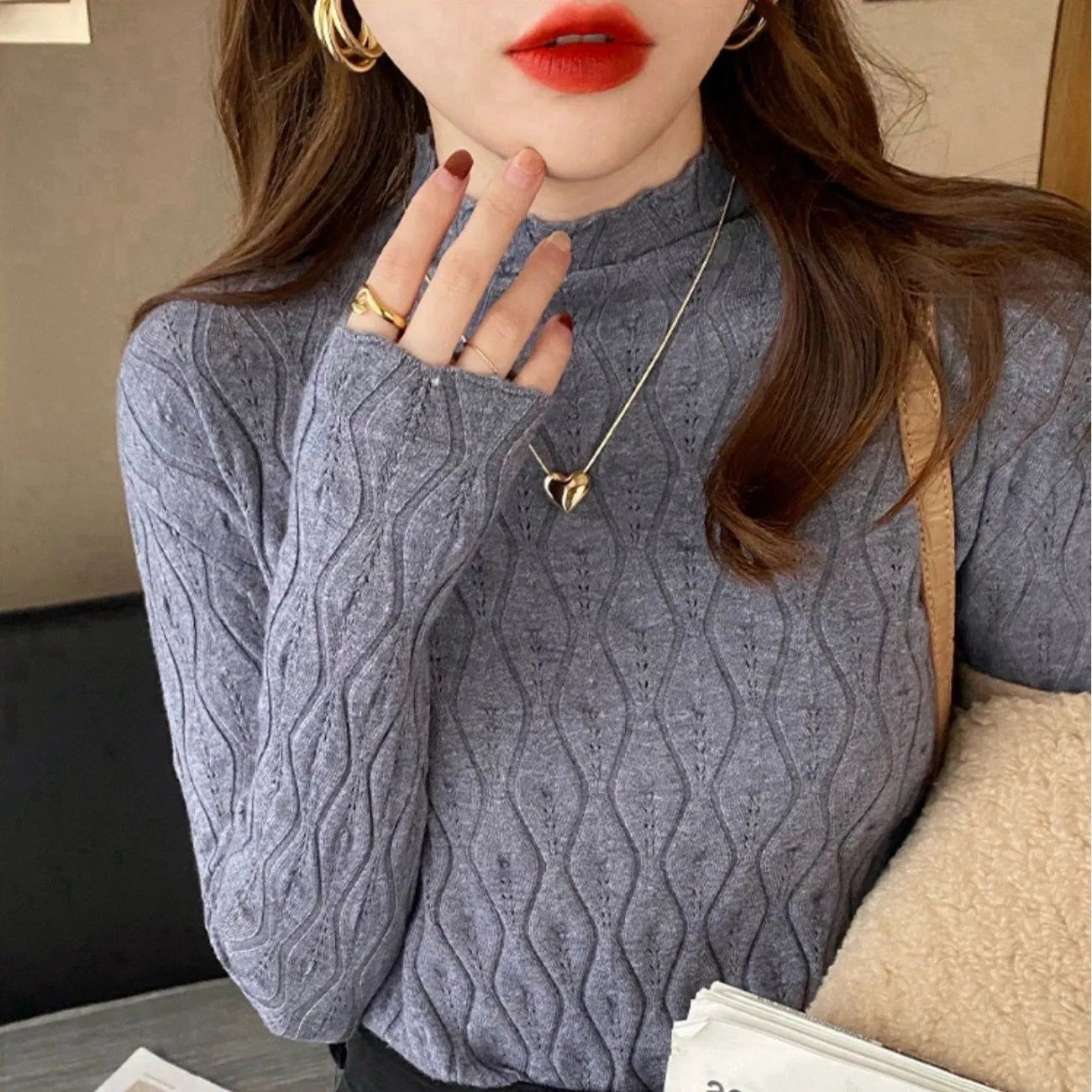 Half Turtleneck Sweater Women Knitwear Slim Solid Color