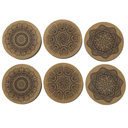 6Pcs/1Set Nordic Mandala Design Round Wooden Coasters Table Placemat Coffee Cup Mat Desk Non-slip Heat Insulation Tea Pad