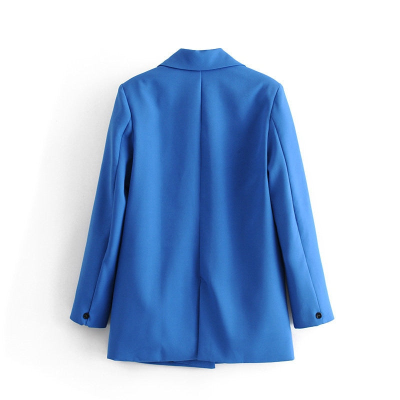 Women Chic Office Lady Double Breasted Blazer Vintage Coat Fashion Notched Collar Long Sleeve