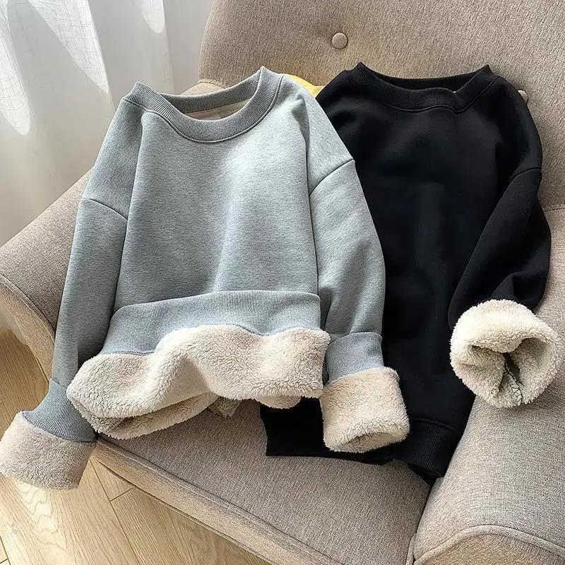 Winter Fleece Thickened Sweatshirts Male Retro Casual O-neck Long Sleeve Hoodie Tops