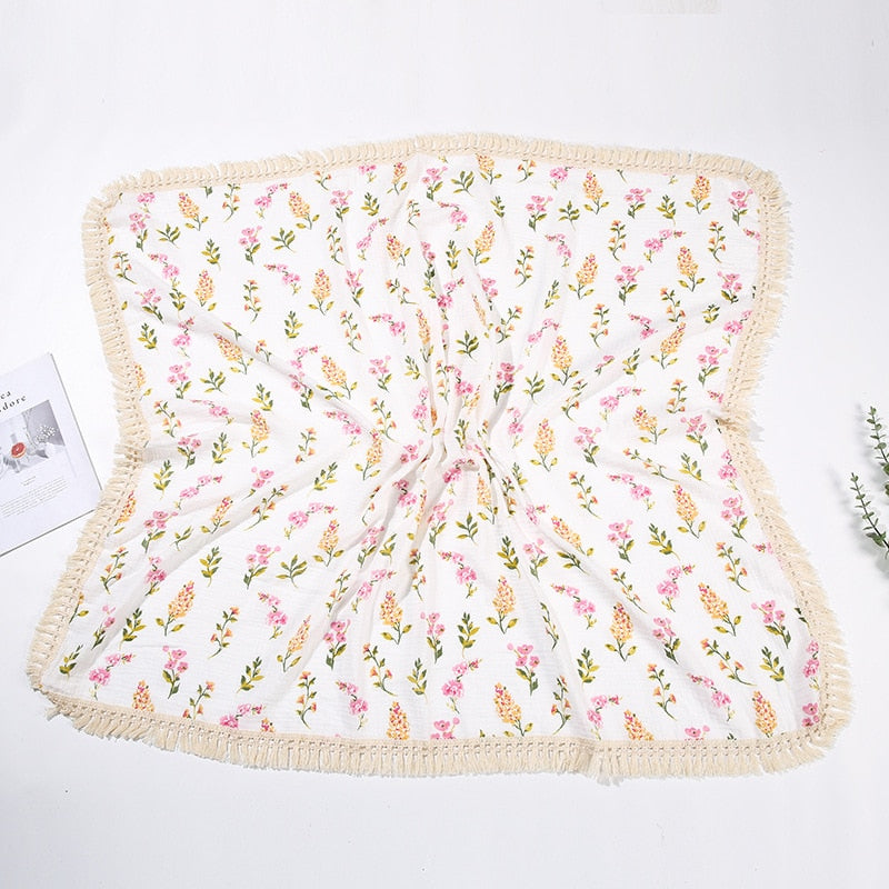 Cotton Muslin Swaddle Blankets for Newborn Baby Tassel Receiving Blanket New Born Swaddle Wrap Infant Sleeping Quilt Bed Cover